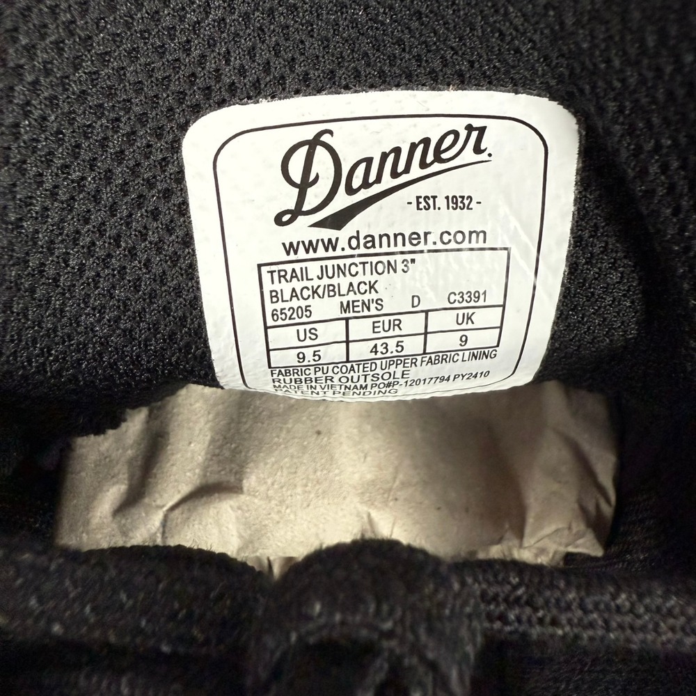 Danner Trail Junction 3" Shoes Mens 9.5 Black Outdoors Boots Hiking 65205 New - Picture 3 of 10